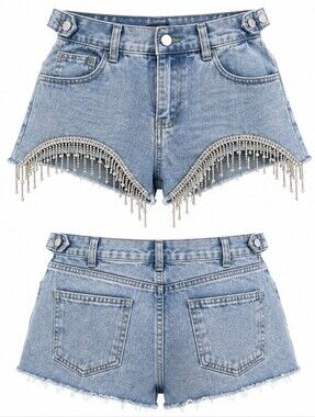 NWT Shop Michella Rhinestone Fringe Denim Shorts Cutoff High Rise S Festival
